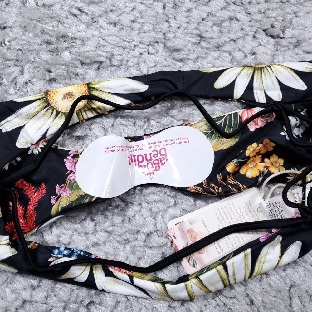 Agua Bendita Egle Moss Black Floral Reversible Swim Bikini Bottom Size Large - Picture 6 of 8